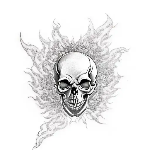 Fear-inducing Skull Tattoo Of A Skeletal Soldier Emerging From A Fiery Battlefield