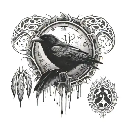 Raven Inside Wolf Paw Print Surrounded