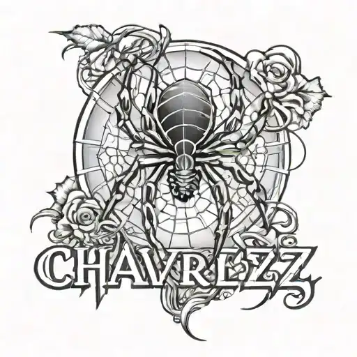My Last Name Chavez In Chicano Font With Spider Webs And Black Widows On The Chavez