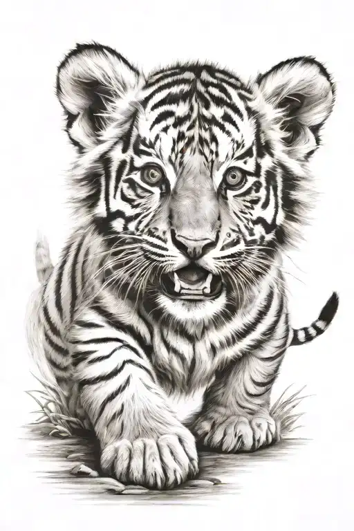 Tiger Cub Face Walking Towards