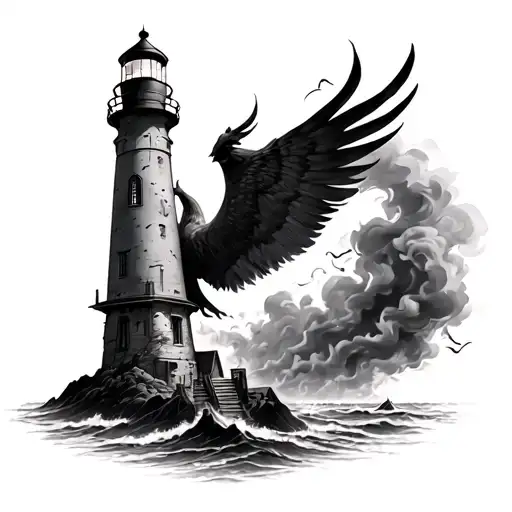 Lighthouse Burning Down And Turning Into A Phoenix