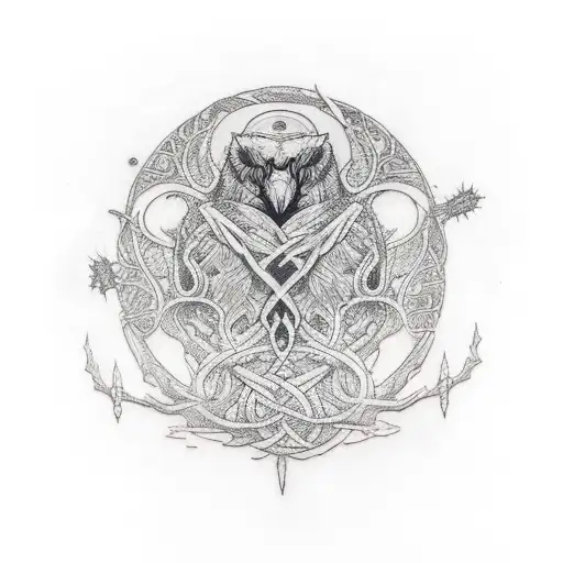 Hugin And Munin Around Yggdrasil