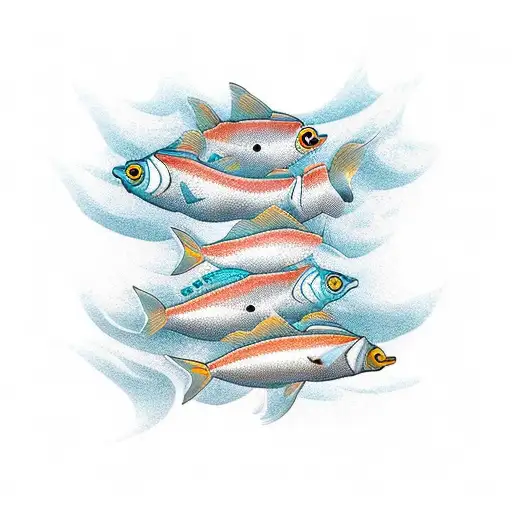 A School Of Fish Swimming In The Shape Of A Baseball