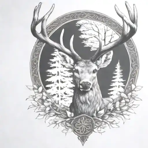 Celtic Deer Head With Trees