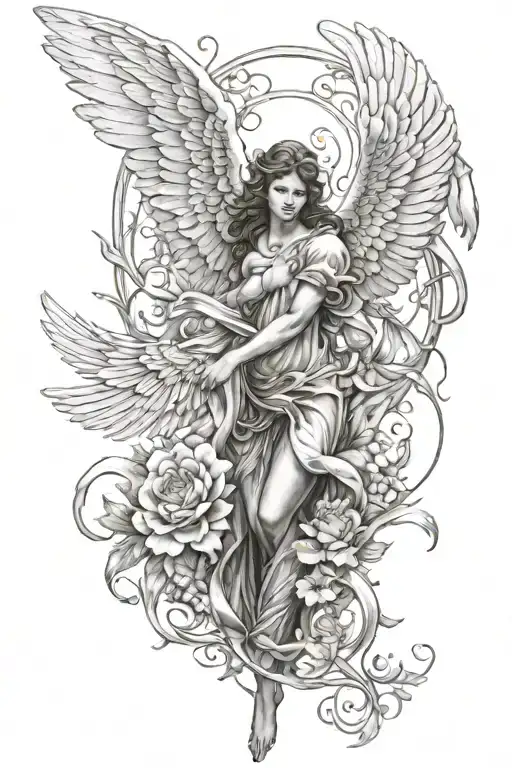 Guardian Angel With Devil Tattoo Design Idea Floral Patterns Engulfing