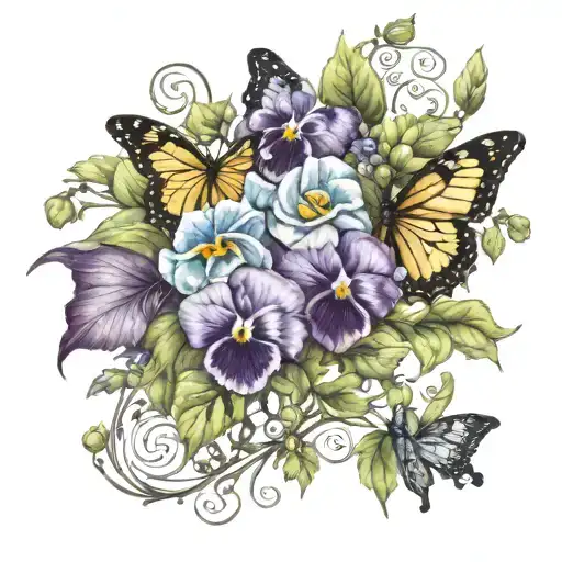 Colorful Vine Wrap With Pansies With Butterflies Surrounding