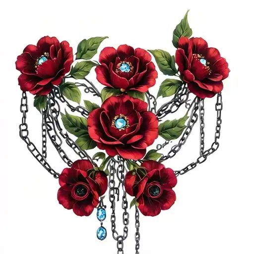 Dark Red Flowers On The Top Connected With Chains With Gems