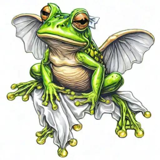 Frog With Angle Wings And Ribbon That Says Julia
