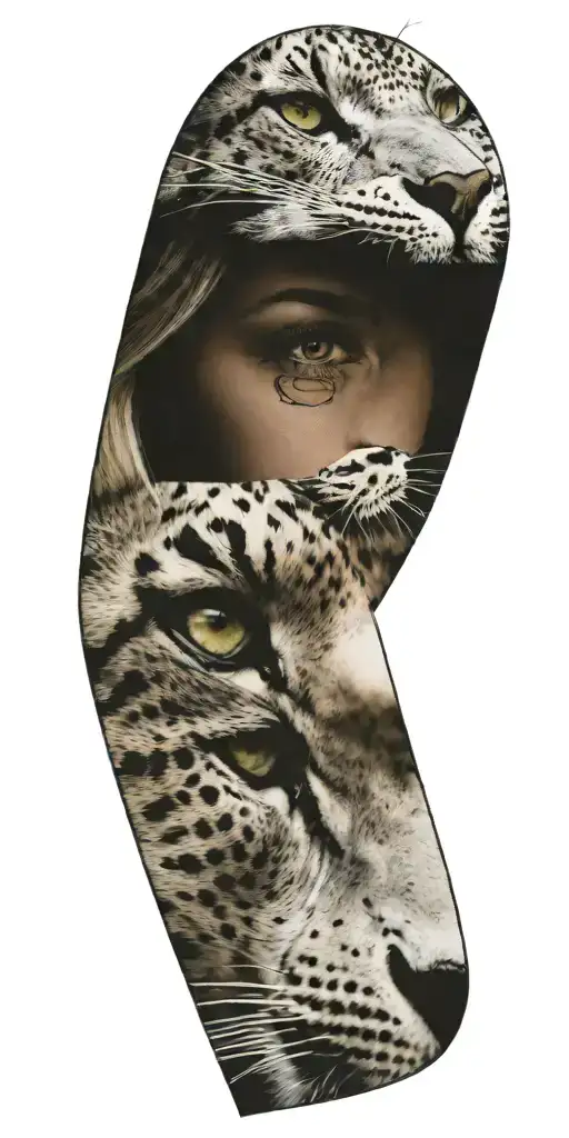 Blonde German Woman With Green Eyes And A Snow Leopard With Rocky Mountains In The Background