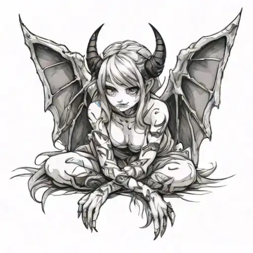 Hot Demon Anime Girl Sitting