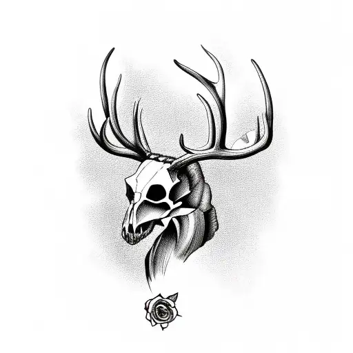 Deer Skull With Trees As Antlers And Roses