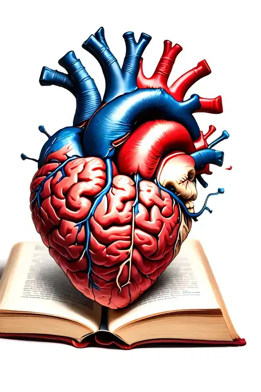 Half Anatomical Heart Stuck With Half A Brain On An Open Book