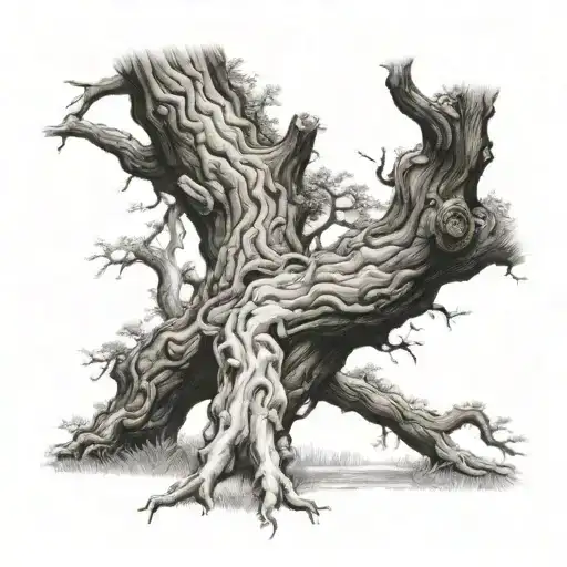 Old Oak Tree Gnarled Trunks Limbs