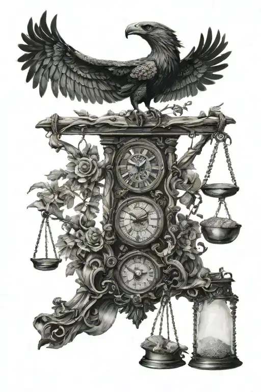 Skeletal Hawk Perched On Hour Glass