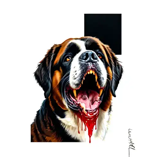 Evil Saint Bernard Blood In Mouth Gazing