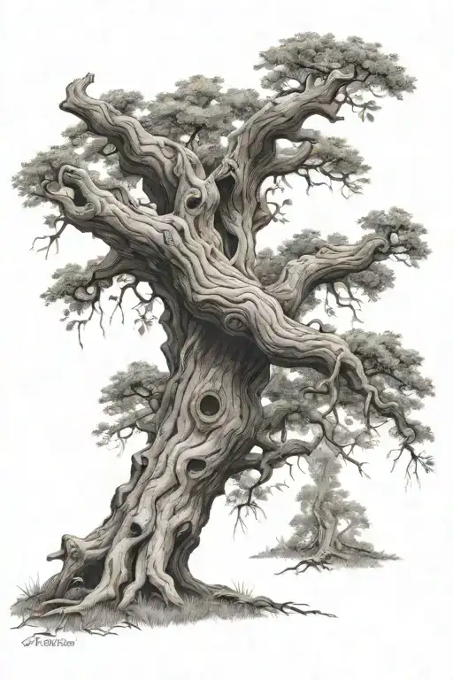 Old Oak Tree Gnarled Trunks Limbs