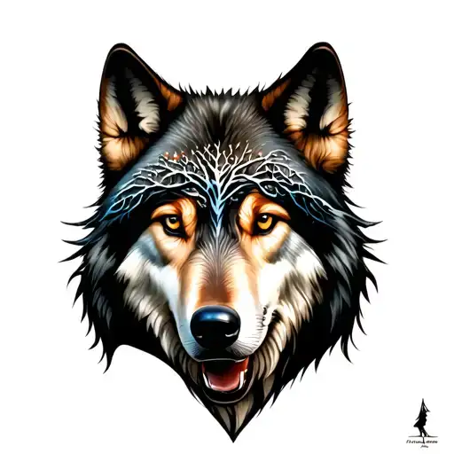 Wolf With Tree Of Life Surrounded