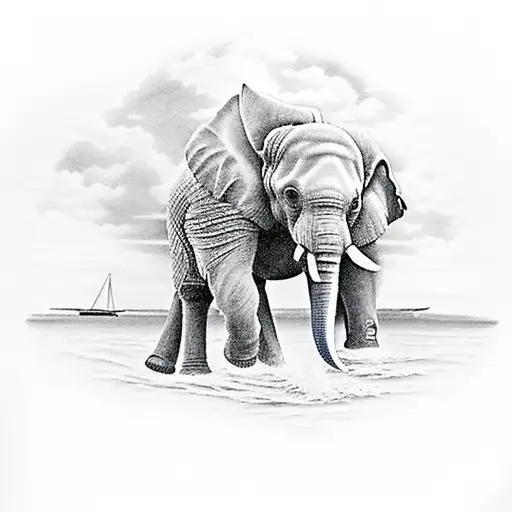 A Beach Scene Inside An Elephant Head