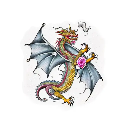 Dragon And Roses