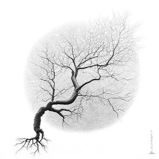 Tree Of Life With Small Roots And Falling Leaves