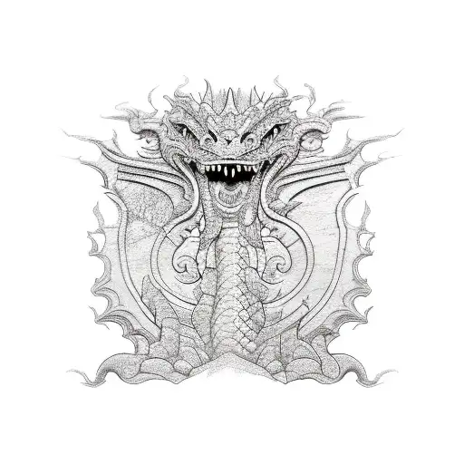 A Sketch-style Dragon Exploring The Ancient Ruins Of Angkor Wat