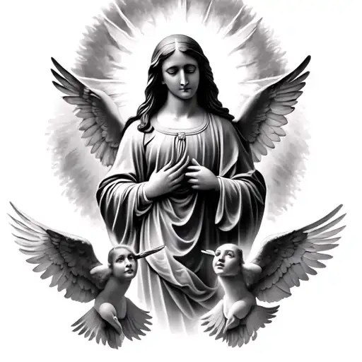 Virgin Mary With Angels Flying