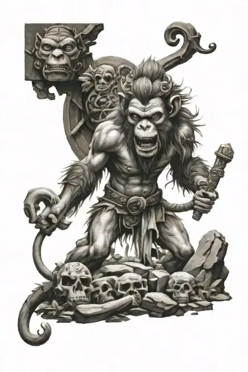 Monkey King With Grave Stones In The Back Ground