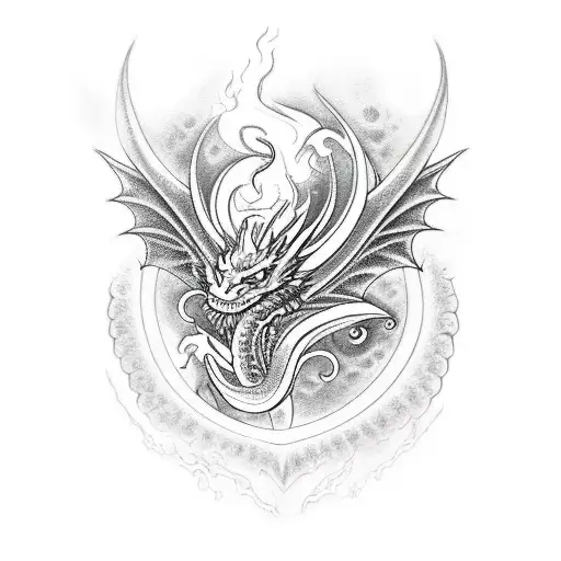 Fire Breathing Dragon On Shoulder And Biceps