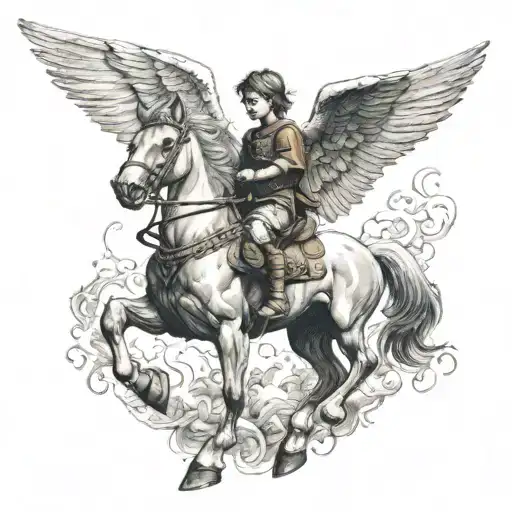 A Rebellious Child Riding A Winged Horse Into Battle