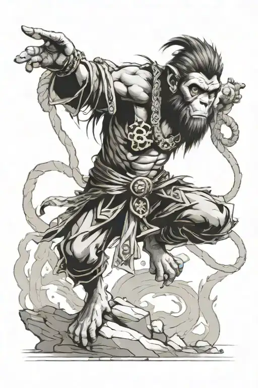 Monkey King With Head Stones In The Back Ground