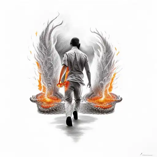 Person Walking Through Fire And Water