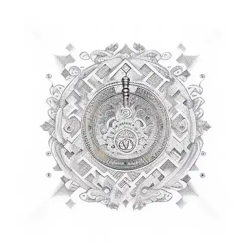 A Key With Intricate Cryptographic Patterns Surrounded By A Wreath Of Coffee Leaves