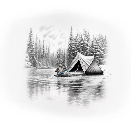 Realistic River Fishing Camping Forest Sleeve