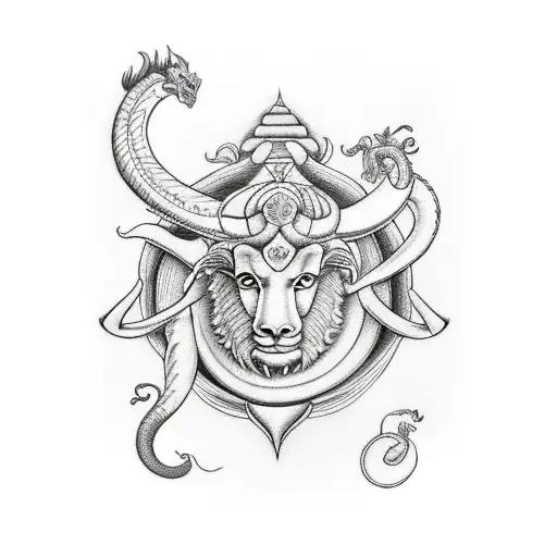 Capricorn With Monkey And Dragon Around It
