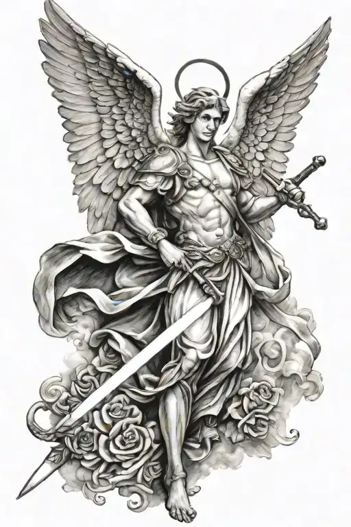 Angel Holding A Sword Clounds And Hope Symbol