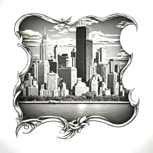 Chicago Skyline With Lake Infront