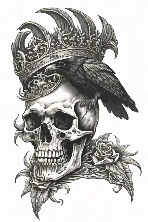 Black Raven Skull Wearing A Crown