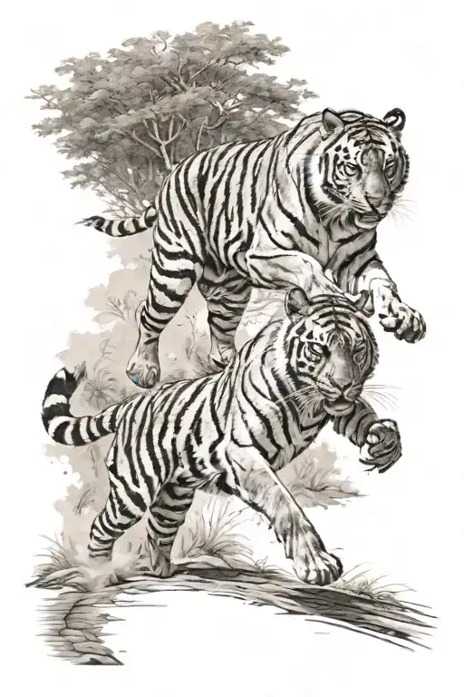 A Tiger Sprinting Alongside A Runner On A Trail