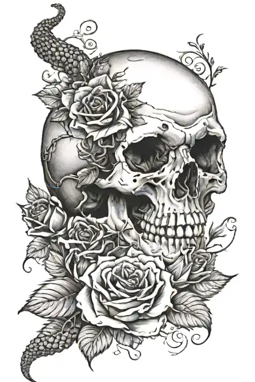 Skull With Roses And A Snake