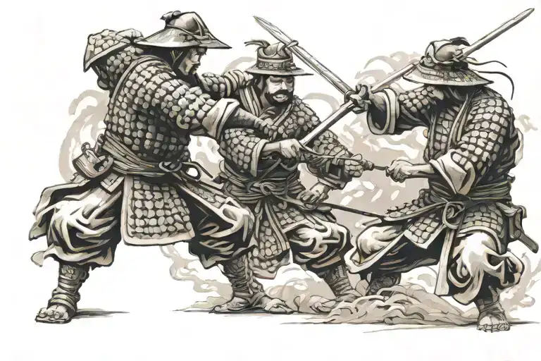 2 Samurai Fighting With Katana