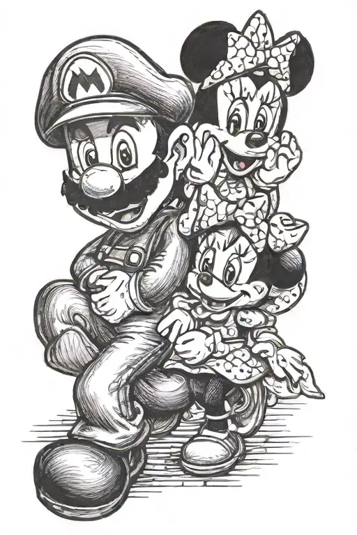 Super Mario And Minnie Mouse Hugging