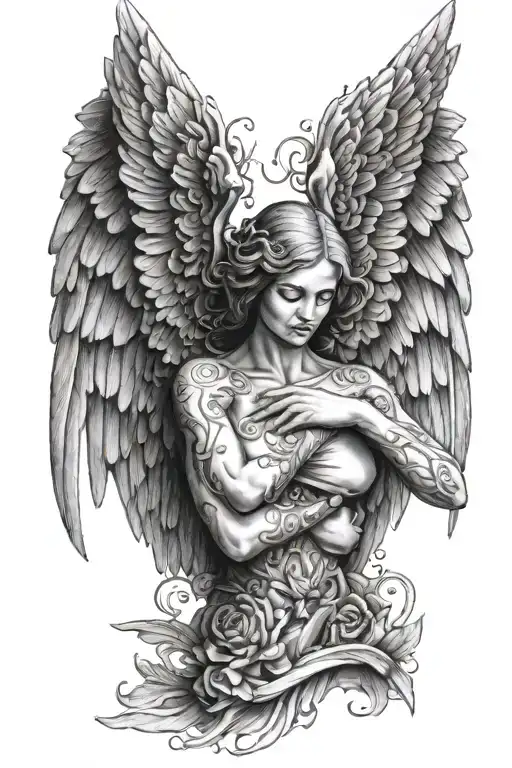 Angel With Spread Wings Looking Down