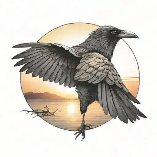 A Crow With The Sunset In The Background