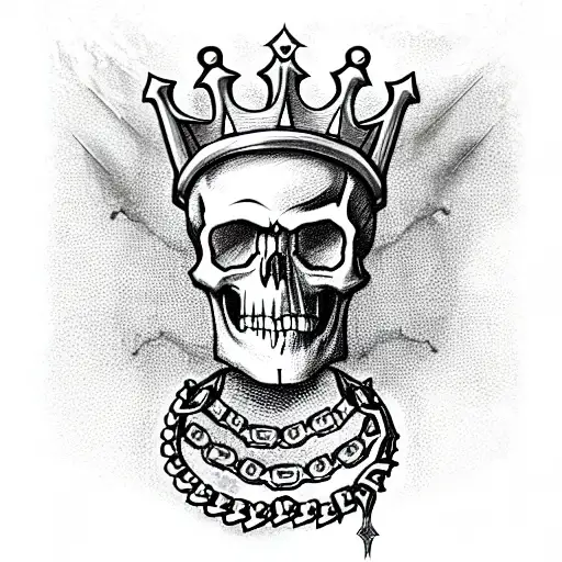 Skull With Crown Stabed With Sword Surrounded By Chains