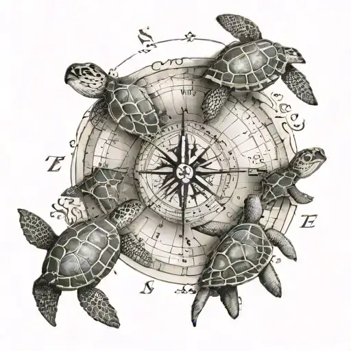 Nautical Compass With 4 Sea Turtles Name Robert Where North Is On Compass