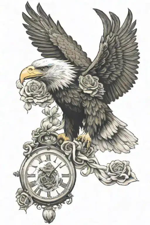 Eagle Carrying Rose Broken Time Piece And Rose