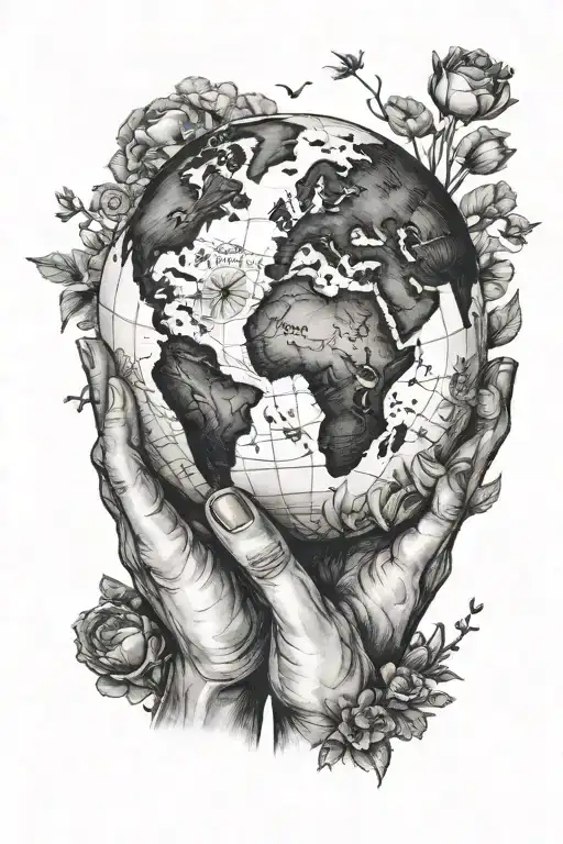 Hands Holding Earth Saying The World Is Yours With Lots Of Black Shading
