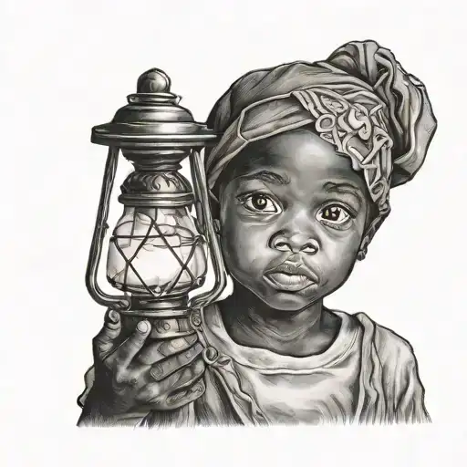 Black Child With Lamp Wrapped