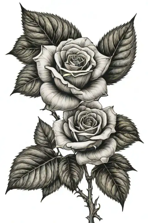 Rose With Stem That Leads Into Branches With Leaves