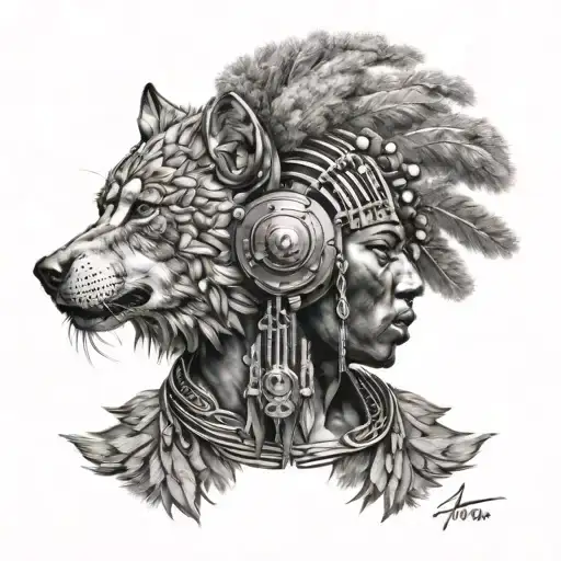 Afro Futurism Head With Wolf Headdress